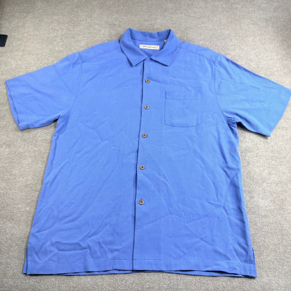 Tommy Bahama Mens Blue 100% Silk Short‎ Sleeve Camp Shirt Large TB37711R
